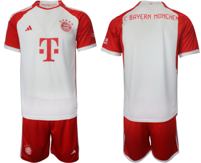 Men's Bayern Munich Custom 2023/24 White/Red Home Soccer Jersey Suit